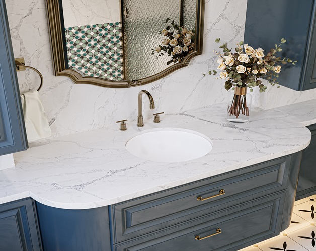 Кварцевый агломерат Grey Monet BQ‑6800 в эко стиле интерьера ванной